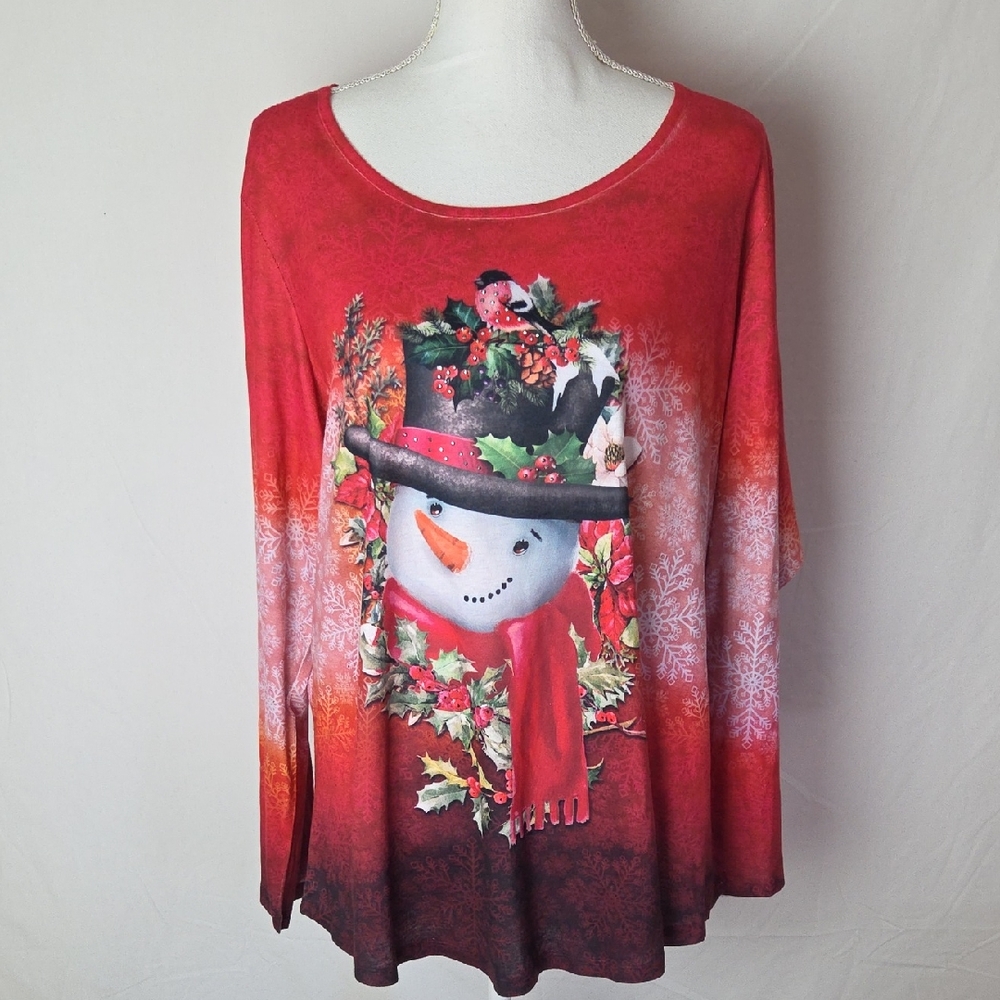 NWT One World Festive Red Cozy Snowman Women's Top Size 3X